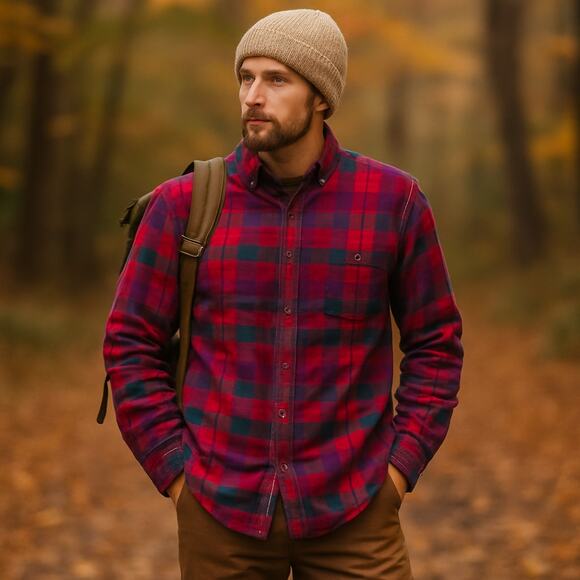 VTG LOBO by Pendleton SZ XL Cotton Wool Flannel Shirt Red Purple Blue Green - Picture 1 of 7